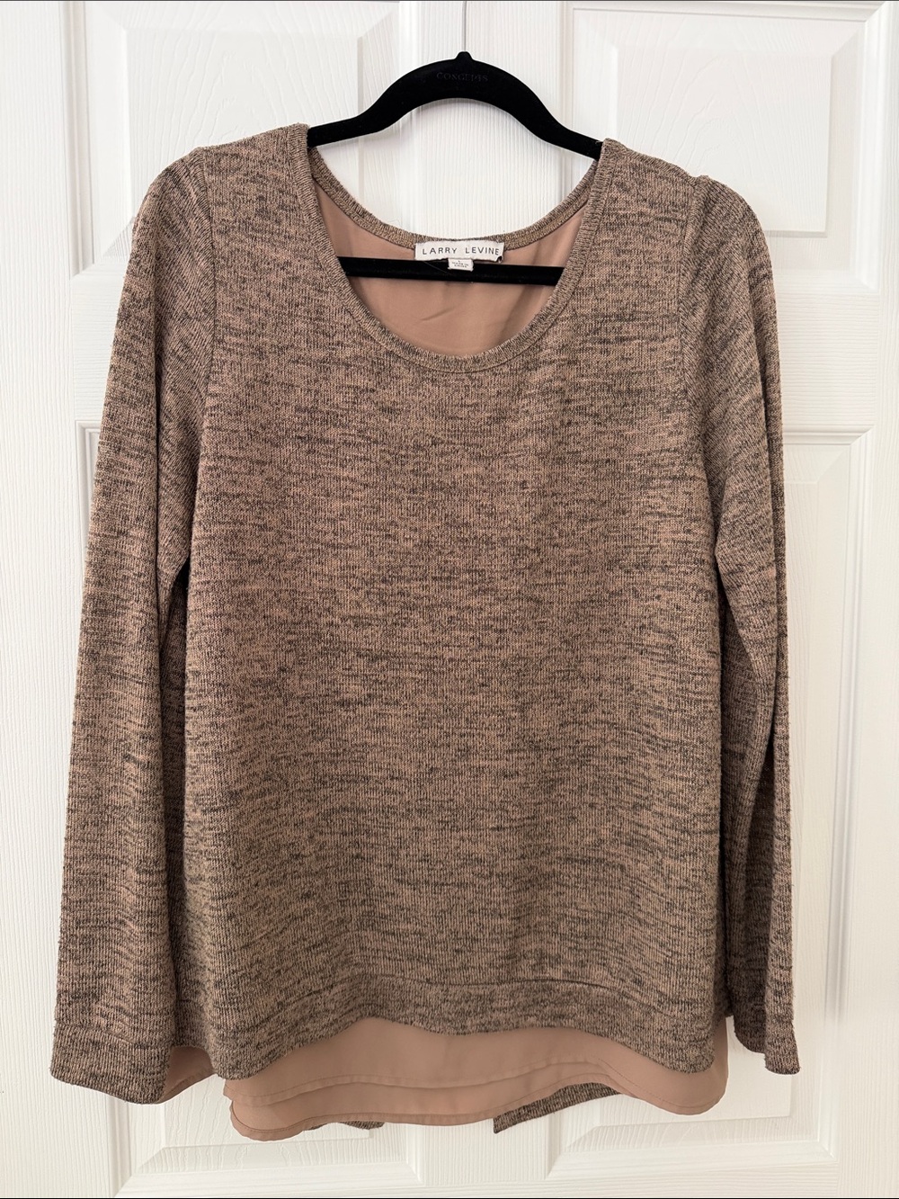 Larry Levine Taupe Heather Layered Knit Top